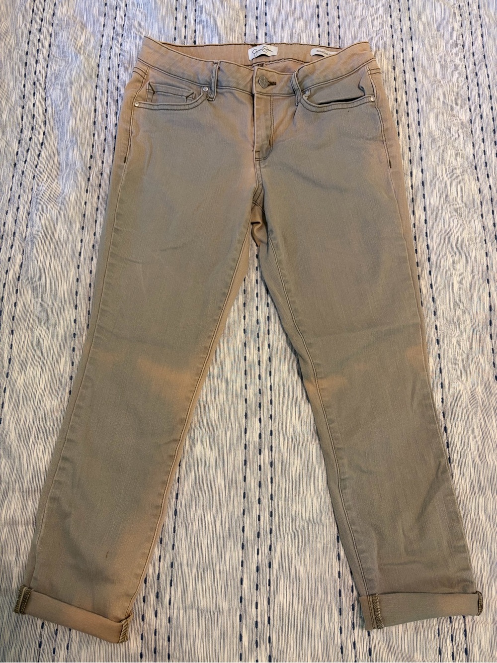 Jessica Simpson olive and bleach Rolled Crop Skinny Jeans size 6/28